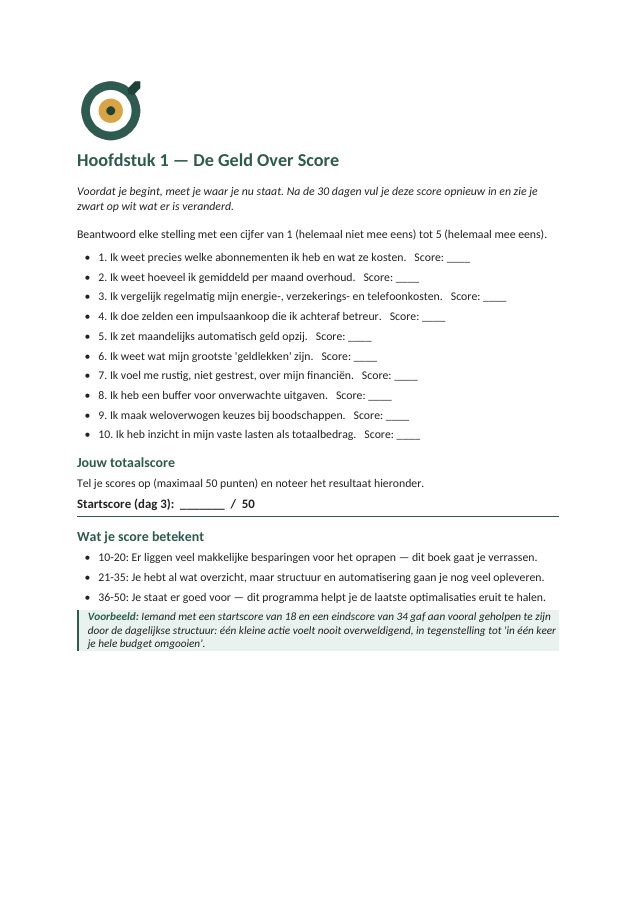 Voorbeeldpagina uit het e-book: De Geld Over Score